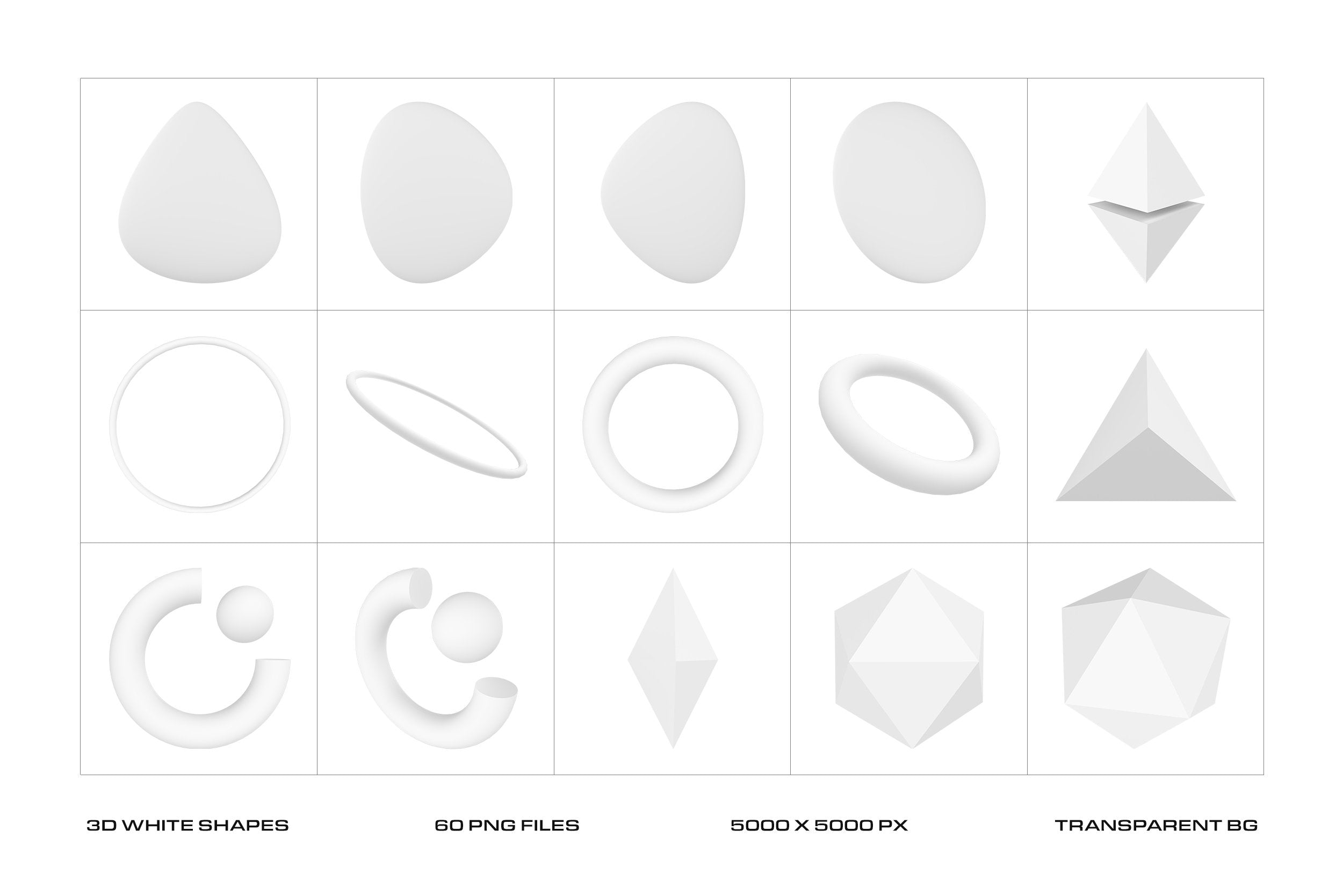 Modern 3D White Shapes Collection